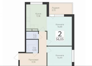 Продам 2-комнатную квартиру, 56.1 м2, деревня Лупполово, ЖК Финские Кварталы