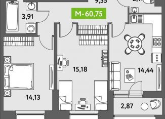 Продается двухкомнатная квартира, 62 м2, Санкт-Петербург, муниципальный округ Звёздное