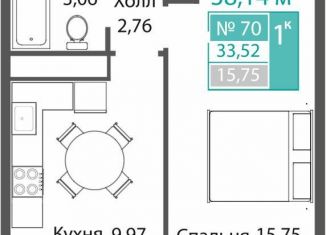 Однокомнатная квартира на продажу, 33.5 м2, село Мирное