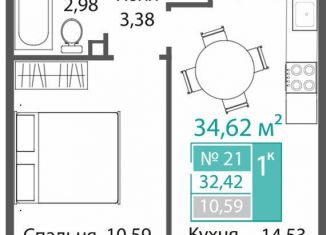 Продам 1-ком. квартиру, 32.4 м2, село Мирное
