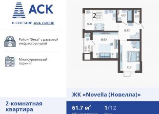 Продажа 2-ком. квартиры, 61.7 м2, Краснодар, улица Ветеранов, 40лит3, ЖК Новелла
