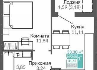 Продается 1-комнатная квартира, 31.7 м2, Симферополь, Киевский район