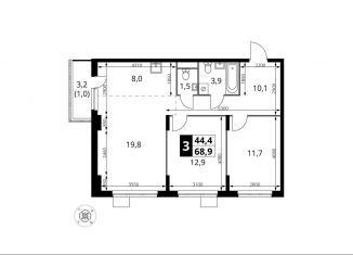 Продам 3-комнатную квартиру, 68.9 м2, деревня Сапроново, жилой комплекс 1-й Донской, 4
