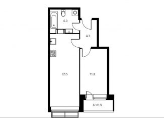 1-комнатная квартира на продажу, 44.2 м2, Щёлково, Центральная улица, 71к2