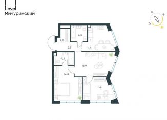 3-комнатная квартира на продажу, 68.4 м2, Москва, метро Мичуринский проспект