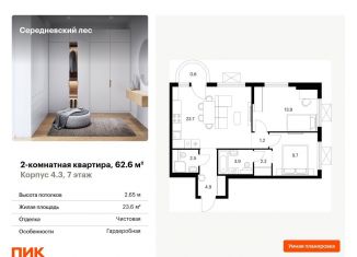 Продажа двухкомнатной квартиры, 62.6 м2, поселение Филимонковское