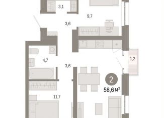 Продам двухкомнатную квартиру, 58.6 м2, Москва, ВАО
