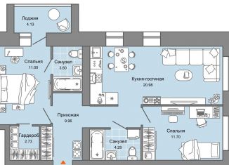 Продам 3-комнатную квартиру, 66 м2, Ульяновск, Заволжский район, жилой комплекс Центрополис, 5