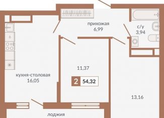2-комнатная квартира на продажу, 54.3 м2, Екатеринбург, Верх-Исетский район