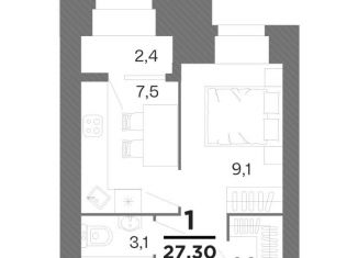 Продажа 1-комнатной квартиры, 27.3 м2, Рязанская область