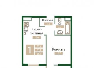Продажа однокомнатной квартиры, 36.3 м2, посёлок городского типа Молодёжное