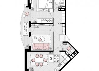 Продам двухкомнатную квартиру, 62.4 м2, Анапа