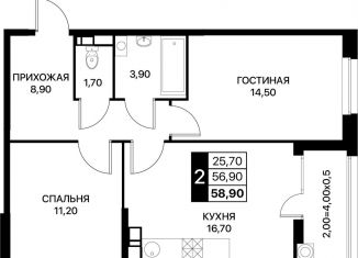 Продается 2-комнатная квартира, 58.9 м2, Ростов-на-Дону, Пролетарский район