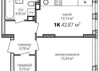 Продаю 1-комнатную квартиру, 42.9 м2, Нижний Новгород