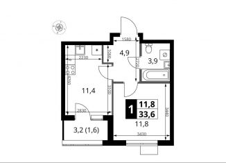 Однокомнатная квартира на продажу, 33.6 м2, поселение Мосрентген