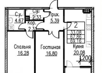 2-комнатная квартира на продажу, 69.2 м2, Санкт-Петербург, Петровский проспект, 11к3