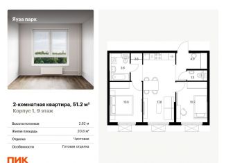 Продаю двухкомнатную квартиру, 51.2 м2, Московская область, жилой комплекс Яуза Парк, 1