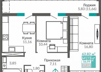 Продается 2-комнатная квартира, 57 м2, Симферополь