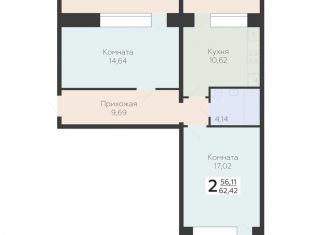 Двухкомнатная квартира на продажу, 62.4 м2, Самара, 3-й квартал, 8, метро Юнгородок