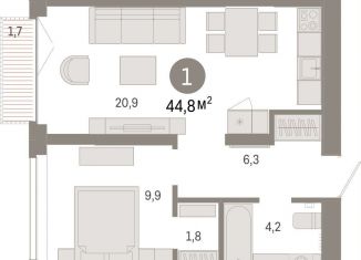 Продается 1-комнатная квартира, 44.8 м2, Тюменская область