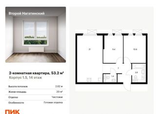 Продам 2-комнатную квартиру, 53.2 м2, Москва, метро Нагорная, жилой комплекс Второй Нагатинский, к1.5