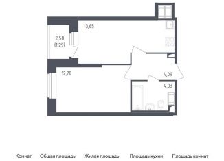 Продам 1-комнатную квартиру, 36 м2, Санкт-Петербург, жилой комплекс Живи в Рыбацком, 4