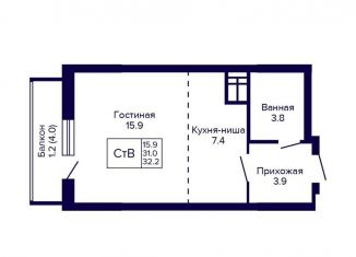 Продам квартиру студию, 32.2 м2, Новосибирск, улица Бородина, 54