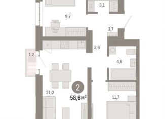 Продам двухкомнатную квартиру, 58.6 м2, Москва, Бульвар Рокоссовского