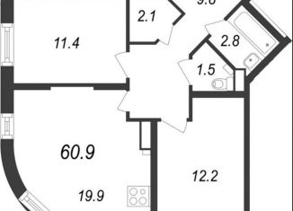 2-ком. квартира на продажу, 60.9 м2, поселок Бугры, ЖК Энфилд, Петровский бульвар, 27