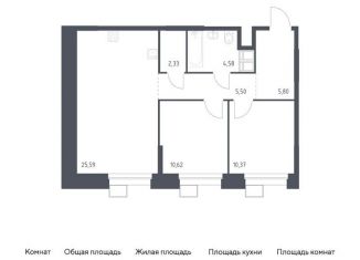 2-комнатная квартира на продажу, 64.8 м2, поселение Мосрентген, многофункциональный комплекс Тропарево Парк, к2.2
