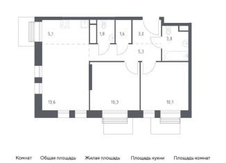 Продается двухкомнатная квартира, 54.6 м2, Москва, станция Перерва