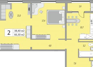 Продам двухкомнатную квартиру, 66.3 м2, Оренбург, жилой комплекс Осенний Лист, 6, Промышленный район