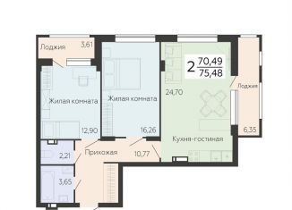 2-комнатная квартира на продажу, 75.5 м2, Воронеж, Левобережный район, Ленинский проспект, 108А