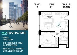 Продам однокомнатную квартиру, 37.6 м2, Москва, Южнопортовый район