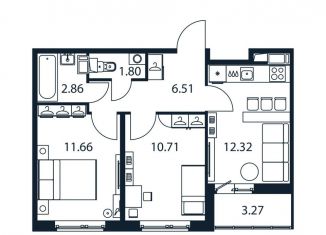 2-комнатная квартира на продажу, 47.5 м2, Ленинградская область
