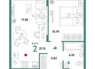 Продам двухкомнатную квартиру, 37.2 м2, Тюмень