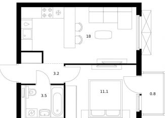 1-комнатная квартира на продажу, 36.6 м2, деревня Утечино, жилой комплекс Савин Парк, к5
