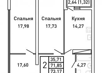 Продажа 2-ком. квартиры, 73.2 м2, Самара, метро Алабинская