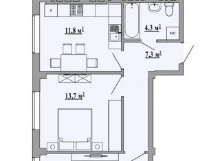 2-комнатная квартира на продажу, 53.5 м2, Липецк