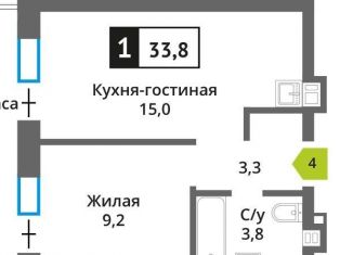 1-комнатная квартира на продажу, 33.8 м2, Красногорск