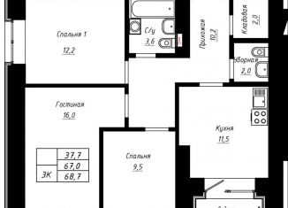 Продажа трехкомнатной квартиры, 68.7 м2, Барнаул, Индустриальный район