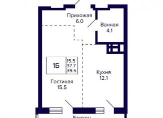 Продается 1-комнатная квартира, 39.5 м2, Новосибирская область, улица Фрунзе, с1