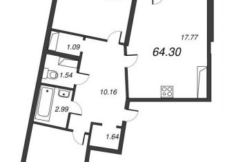 Двухкомнатная квартира на продажу, 66.1 м2, Мурино