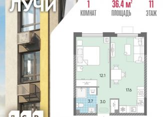 Продается однокомнатная квартира, 36.4 м2, Москва, ЗАО