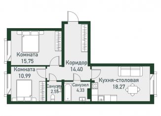 3-комнатная квартира на продажу, 66.1 м2, посёлок Западный