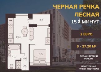 Продается 1-комнатная квартира, 37.2 м2, Санкт-Петербург, метро Чёрная речка, Земледельческая улица, 3