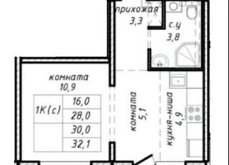 Двухкомнатная квартира на продажу, 30 м2, Новосибирск, Ленинский район, улица Связистов, 162к1с