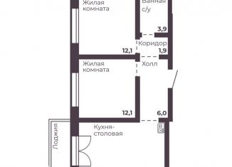 Продам 2-ком. квартиру, 53.5 м2, Челябинск