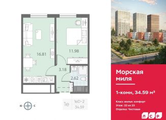 Продается 1-ком. квартира, 34.6 м2, Санкт-Петербург, метро Проспект Ветеранов