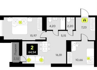 Продам 2-комнатную квартиру, 64.5 м2, Тюмень, Центральный округ